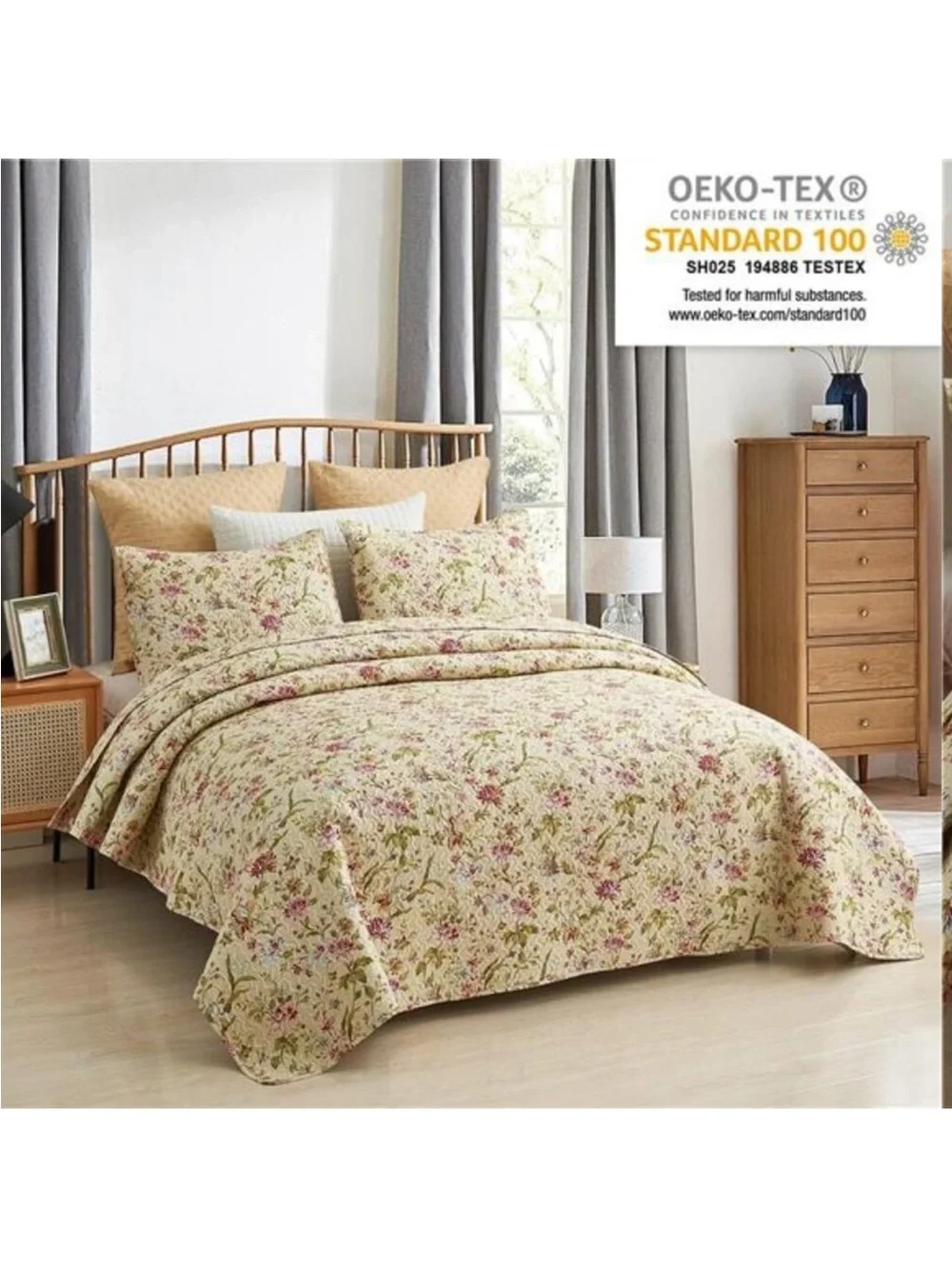 Floral Quilt Set King Size, Reversible Cotton Quilt Bedding Set